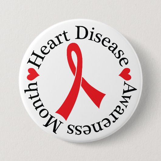 心臓病の認識度のリボンボタン 缶バッジ (正面)