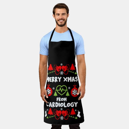 心臓病クリスマス医療スタッフのギフト エプロン (着用した状態)