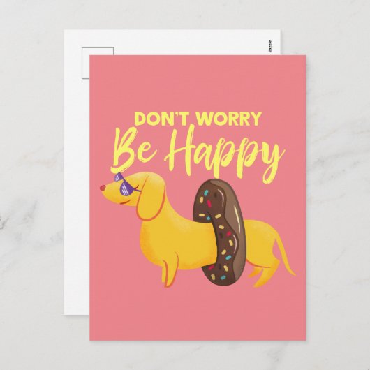 心配しないでハッピードシュント引用文イラストレーション シーズンポストカード (正面/裏面)