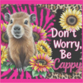 心配しないで、ケープする – かわいいカピバラひまわり シール (正面)