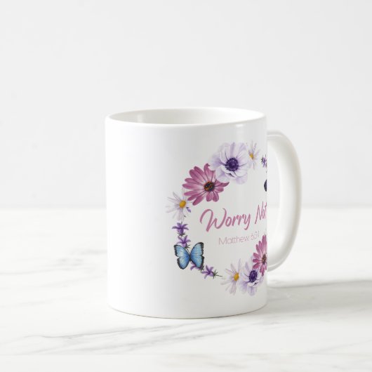 心配しない女性のキリスト教信仰バタフライバイブル コーヒーマグカップ (正面右)