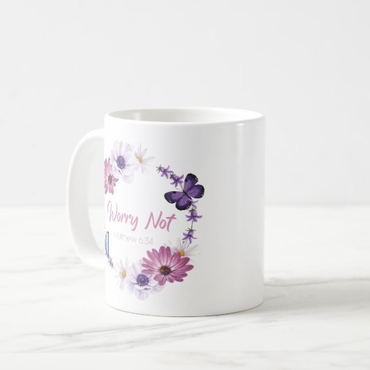 心配しない女性のキリスト教信仰バタフライバイブル コーヒーマグカップ (正面左)