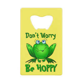 . .心配しない、かわいい緑の蛙、青い目 クレジットカード栓抜き