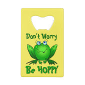 . .心配しない、かわいい緑の蛙、青い目 クレジットカード栓抜き (裏面)