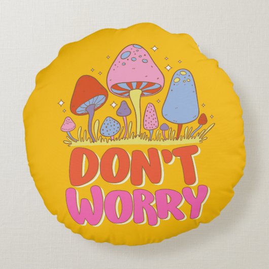 心配するな – カラフルかわいい ラウンドクッション (裏面)