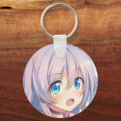 心配なアニメの女の子の灰色の髪の青い目のマンガ キーホルダー (正面)