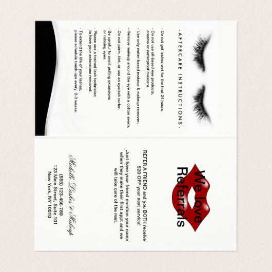 心配の紹介の後のシンプルでシックなまつげ延長 名刺 (内部フラット)