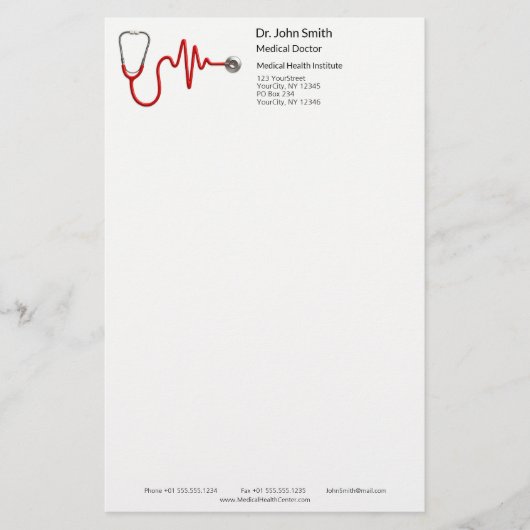 心電図 波形 EKG 聴診器 心拍ライン 医療 便箋 (正面)