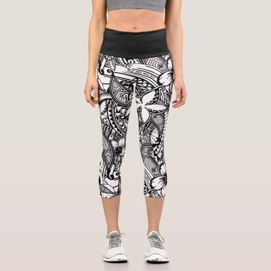 必ずしも黒と白のポリネシアの刺青ではない カプリレギンス (正面)