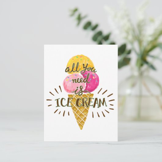 必要なのはアイスクリームだけ – おもしろい夏 ポストカード (スタンド正面)