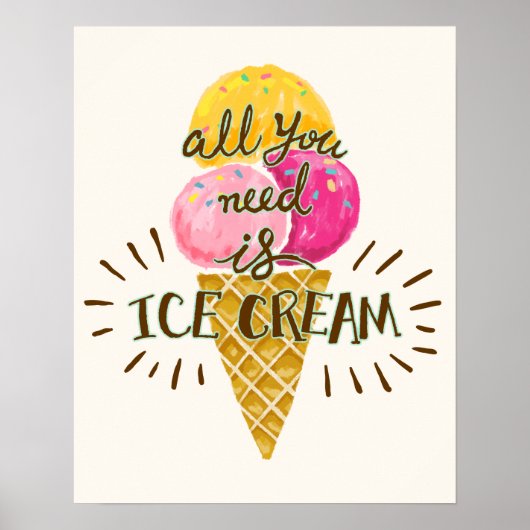 必要なのはアイスクリーム – おもしろいウォールアートプリント ポスター (正面)