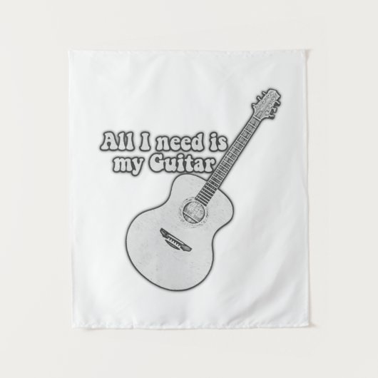 必要なのはギターだけだ。ヴィンテージ白黒 タペストリー (正面)