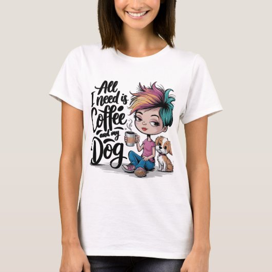必要なのはコーヒーと犬 Tシャツ (正面)