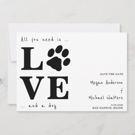 必要なのはラブドッグの結婚式だけ日付を保存 案内状 (正面)