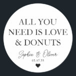 必要なのはラブドーナツハート結婚式の引き出物 ラウンドシール<br><div class="desc">Aクラシック Black Thank You's Sticker結婚 feat "All you need is Love and Donuts"をクラシックのフォントに貼り付けモダンてエレガント。名前パーソナライズされたとデートで簡単に結婚出来る。</div>