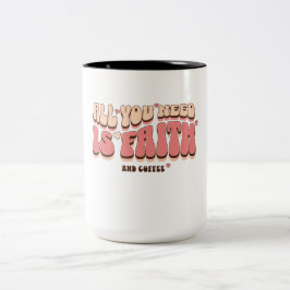 必要なのは信仰とコーヒーのクリスチャン ツートーンマグカップ