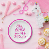 必要なのは愛とカップケーキ引用文ネオンピンク ペーパープレート (パーティー)