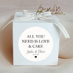 必要なのは愛とケーキのハート結婚式の引き出物 ラウンドシール<br><div class="desc">Aクラシック Black Thank You's Sticker結婚 feat "All you need is Love and Cake"をクラシックのフォントに貼り付けモダンてエレガント。名前パーソナライズされたとデートで簡単に結婚出来る。</div>