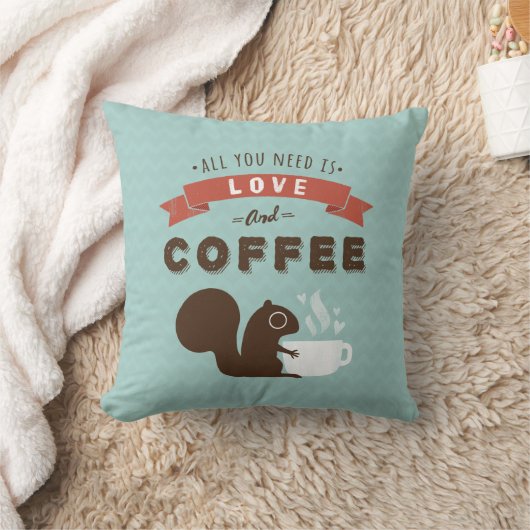 必要なのは愛とコーヒー – リス クッション (ブランケット)