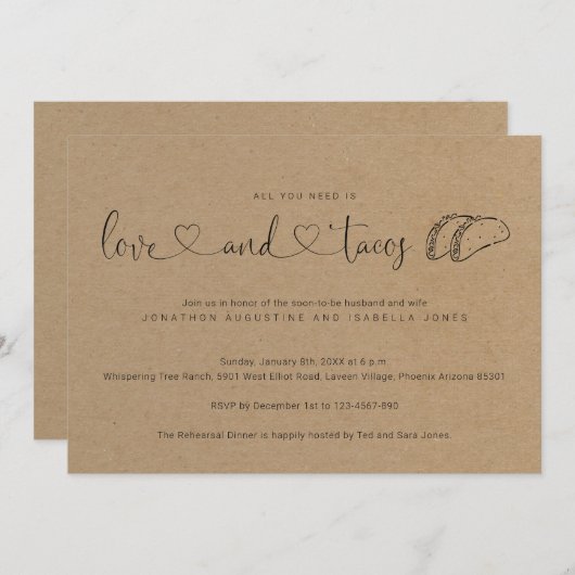 必要なのは愛とタコスのリハーサルディナー 招待状 (正面/裏面)