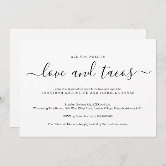 必要なのは愛とタコスのリハーサルディナー 招待状 (正面/裏面)