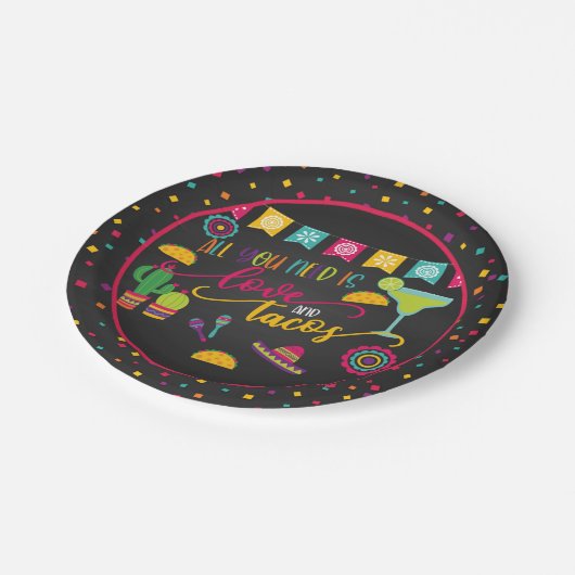 必要なのは愛とタコスの紙プレート- Blk ペーパープレート (アングル)