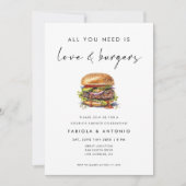 必要なのは愛とハンバーガーのカップルのシャワー 招待状 (正面)