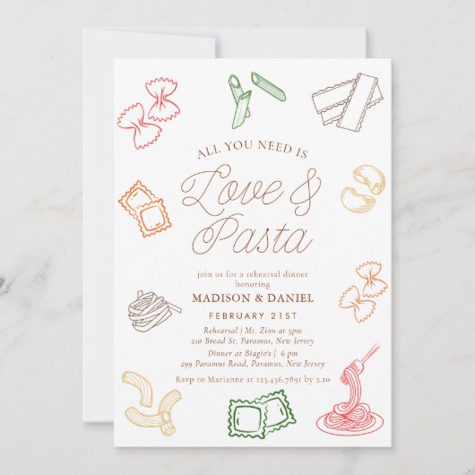 必要なのは愛とパスタのリハーサルディナー 招待状 (正面)