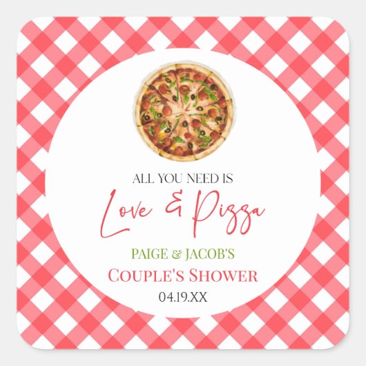 必要なのは愛とピザカップルのシャワー スクエアシール (正面)
