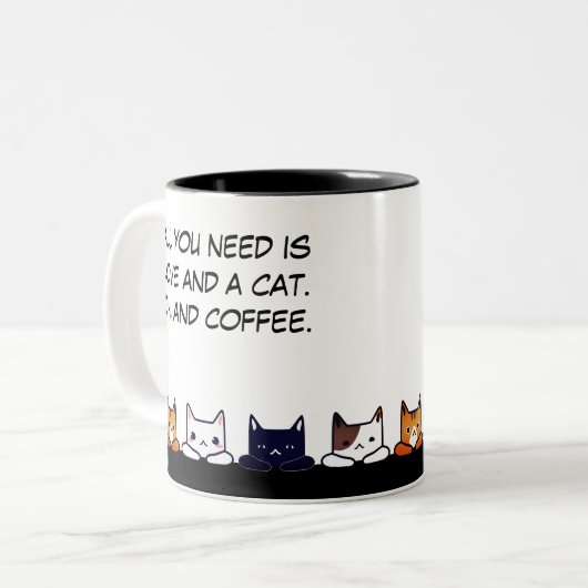 「必要なのは愛と猫だけおもしろい」 ツートーンマグカップ (正面左)