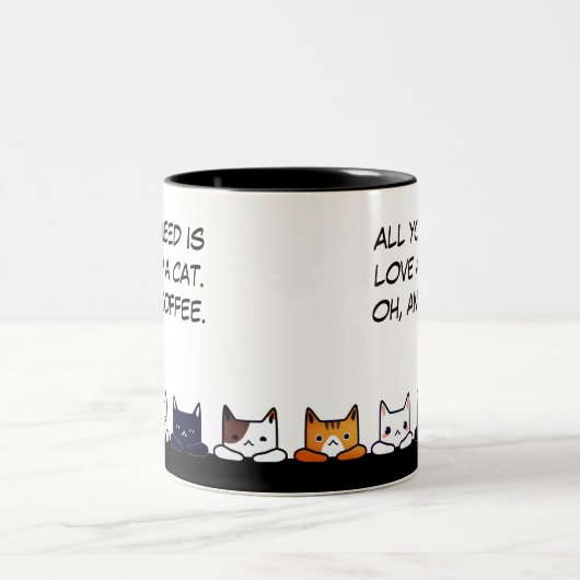 「必要なのは愛と猫だけおもしろい」 ツートーンマグカップ (中央)