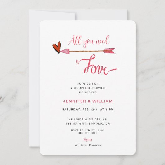 必要なのは愛バレンタインデー夫婦のシャワー 招待状 (正面)