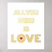 "必要なのは愛"引用文と赤いハートホワイト 箔ポスター (正面)