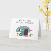 必要なのは、誕生日カードのLOVE/A CAMPER/MEだけ カード (黄色い花)