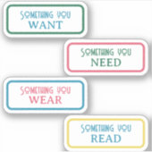 必要なもの、必要なもの、衣服、ギフト読など シール (正面)