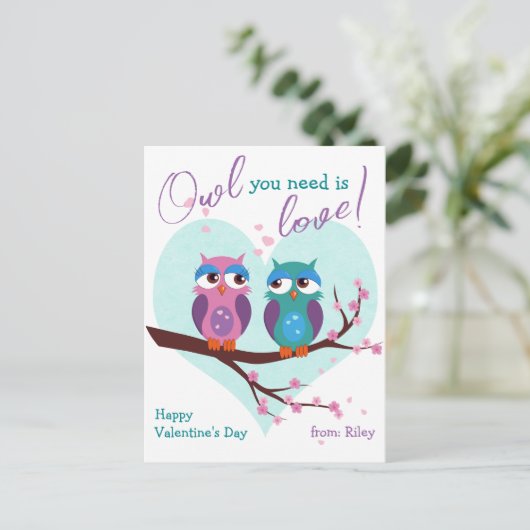必要なフクロウは愛かわいいかわいいの教室バレンタインデー ポストカード (スタンド正面)