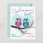 必要なフクロウは愛かわいいかわいいの教室バレンタインデー ポストカード (正面/裏面)