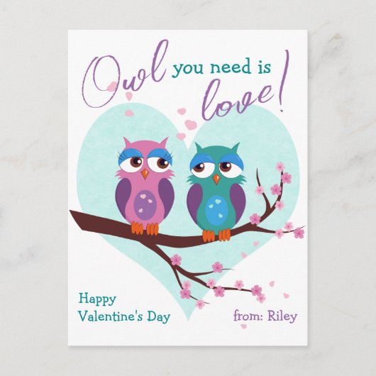 必要なフクロウは愛かわいいかわいいの教室バレンタインデー ポストカード (正面)
