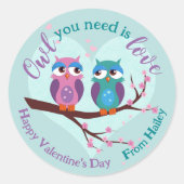必要なフクロウは愛の漫画のバレンタインデー ラウンドシール (正面)