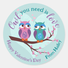 必要なフクロウは愛の漫画のバレンタインデー ラウンドシール