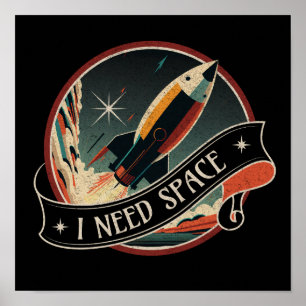 必要な宇宙 レトロ宇宙ロケットイラストレーション ポスター