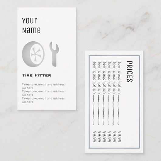 "必要な"タイヤのフィッターの正札 名刺 (正面/裏面)