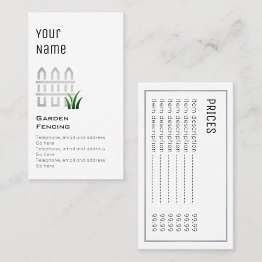 "必要な"庭のフェンシングの正札 名刺 (正面/裏面)