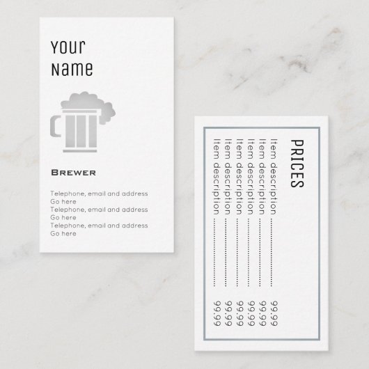 "必要な"醸造業者の正札 名刺 (正面/裏面)