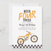 必要四速イエローダートバイクボーイ4th誕生日 招待状 (正面)