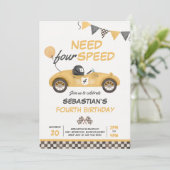 必要四速イエローレースカー4th誕生日パーティー 招待状 (スタンド正面)