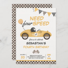 必要四速イエローレースカー4th誕生日パーティー 招待状