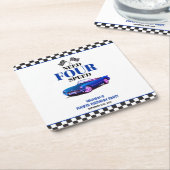 必要四速スポーツカーブルー第4誕生日 スクエアペーパーコースター (アングル)