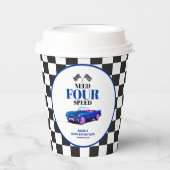 必要四速スポーツカーブルー第4誕生日 紙コップ (正面)