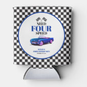 必要四速スポーツカーブルー第4誕生日 缶クーラー (正面)
